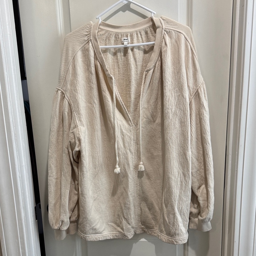aerie Cream Textured Pullover Hoodie